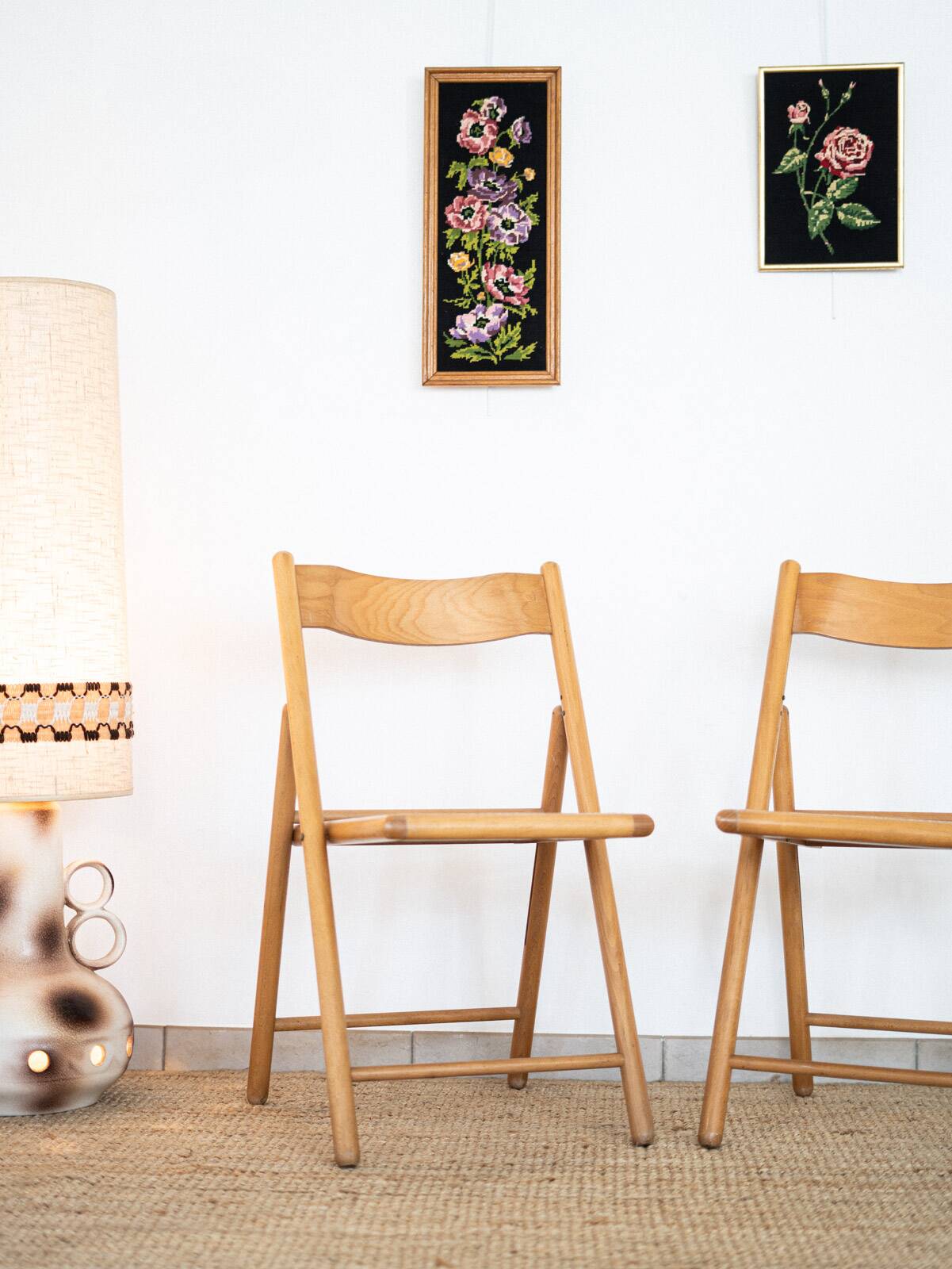 Pair of cane and beech chairs