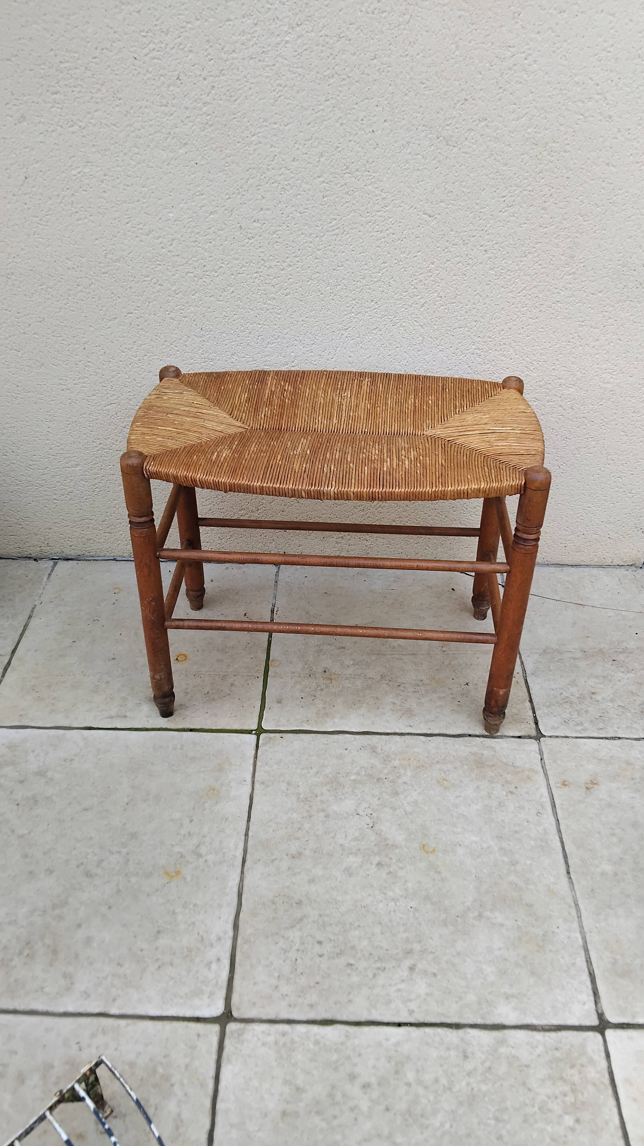 Vintage straw seat bench stool