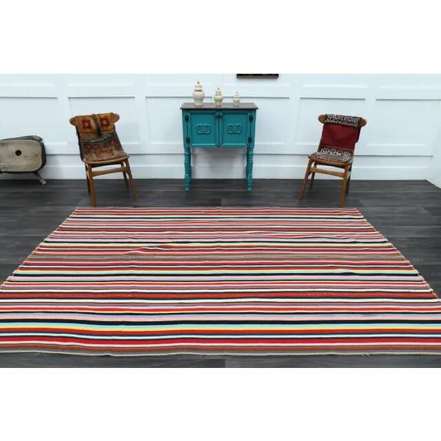Tapis turc Oushak fait main en laine et coton rouge 174x287 des années 1970