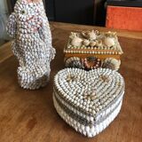 Set of boxes and vintage vase in mini shells
