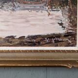 Mid-Century Modern Swedish "Coastal Sunset" Vintage Seascape Oil Painting, Framed