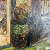 French School, early 20th century: oil on panel, lively street in Brittany