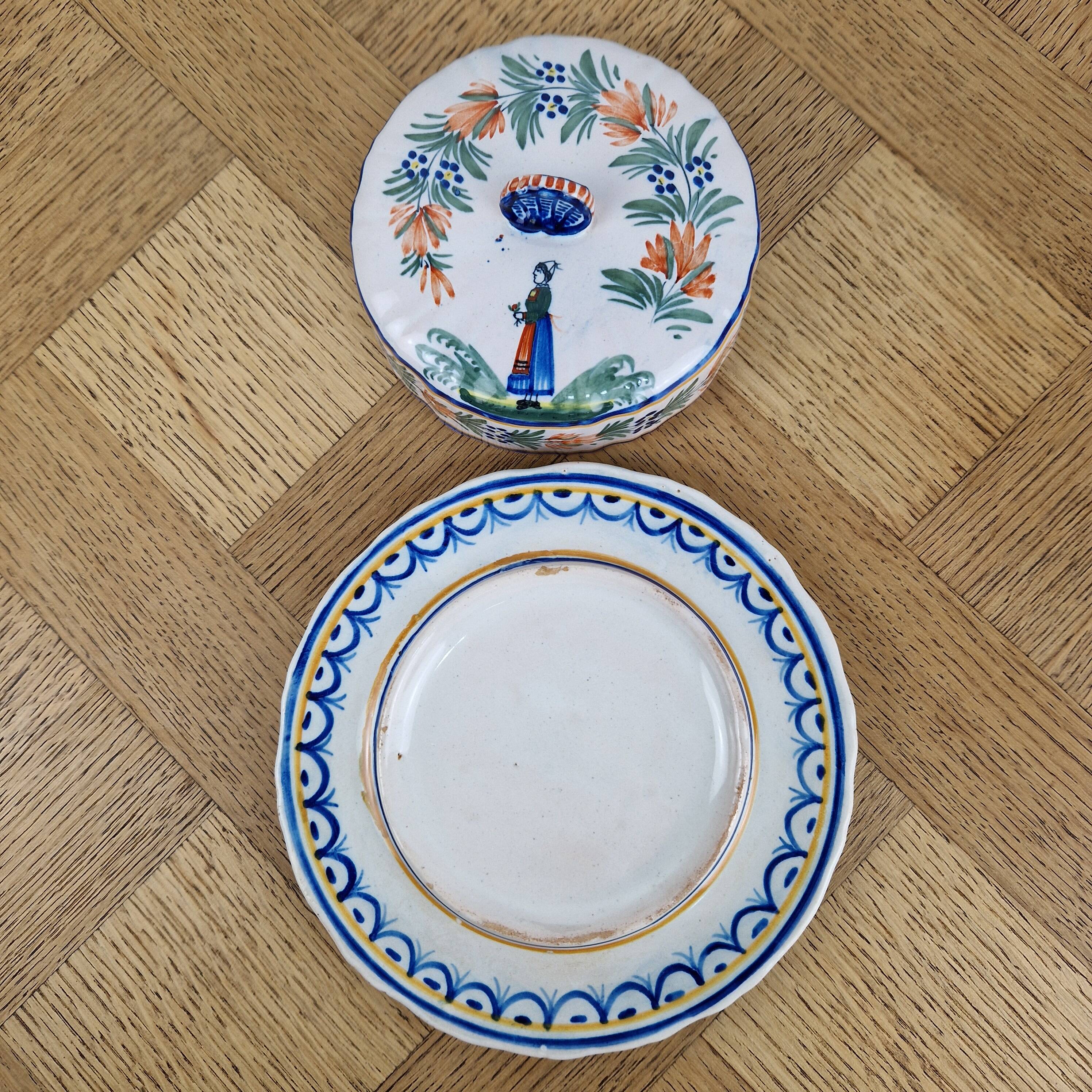 Old butter dish Henriot Quimper earthenware from Brittany