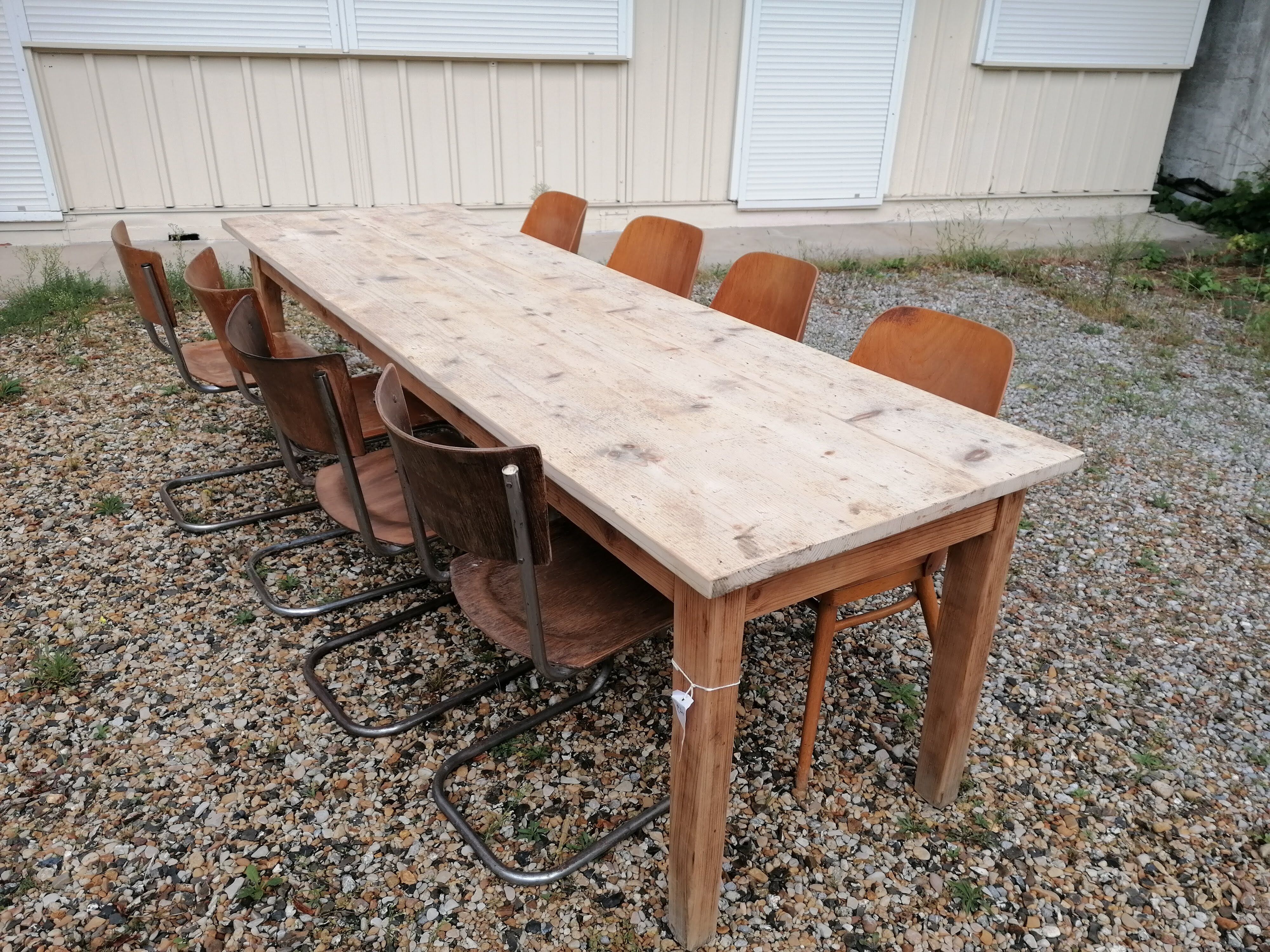 Large vintage wooden farmhouse table, 2.45m, 8 people