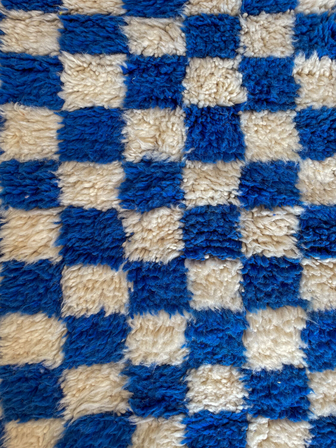 Moroccan Berber checkered carpet Klein blue and white