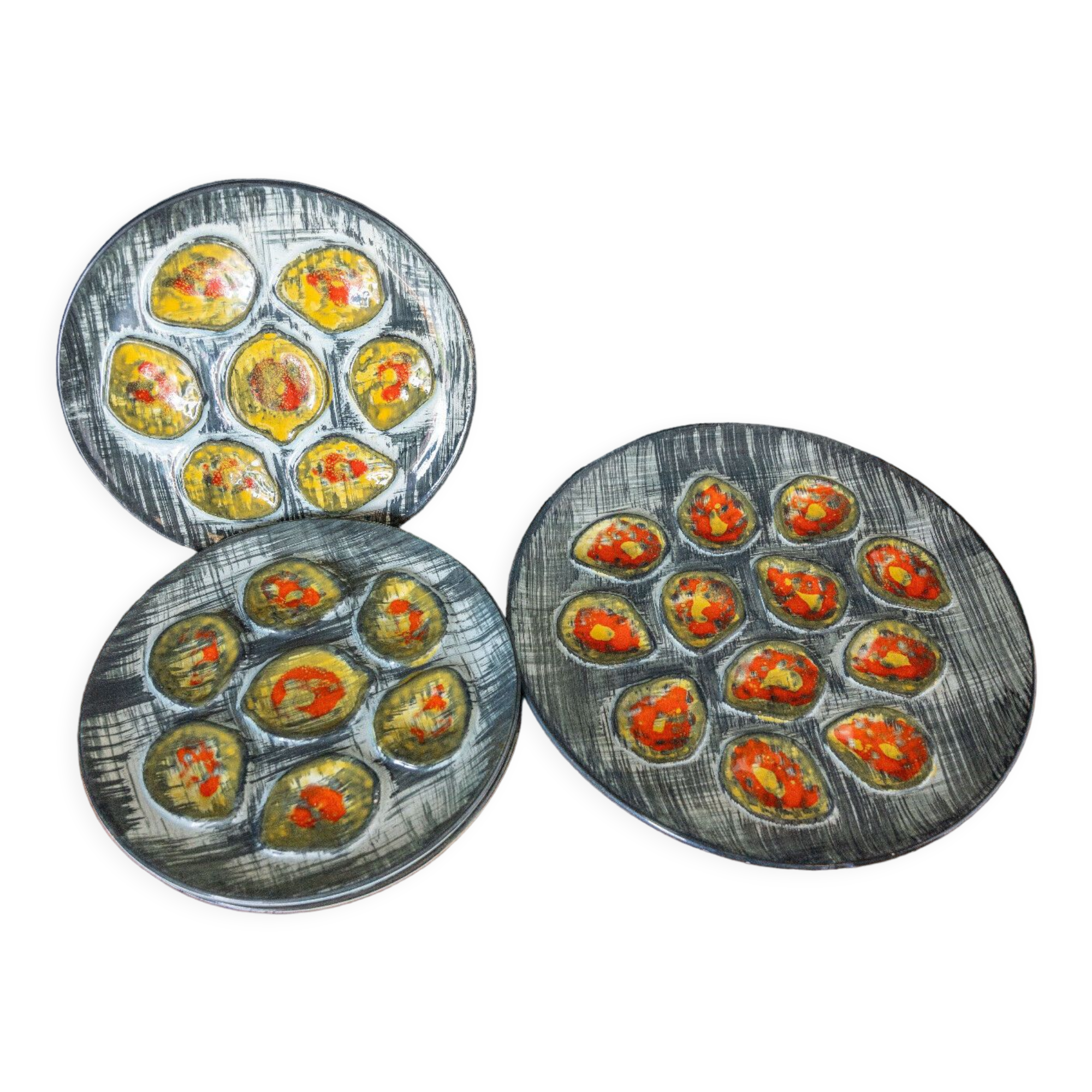 Seashell service barbotine pornic 14 plates and 1 dish mid-twentieth