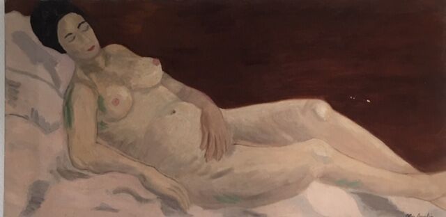 Table nude woman lying 40x80