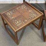 Set of 3 nesting tables in teak with tiled tops.