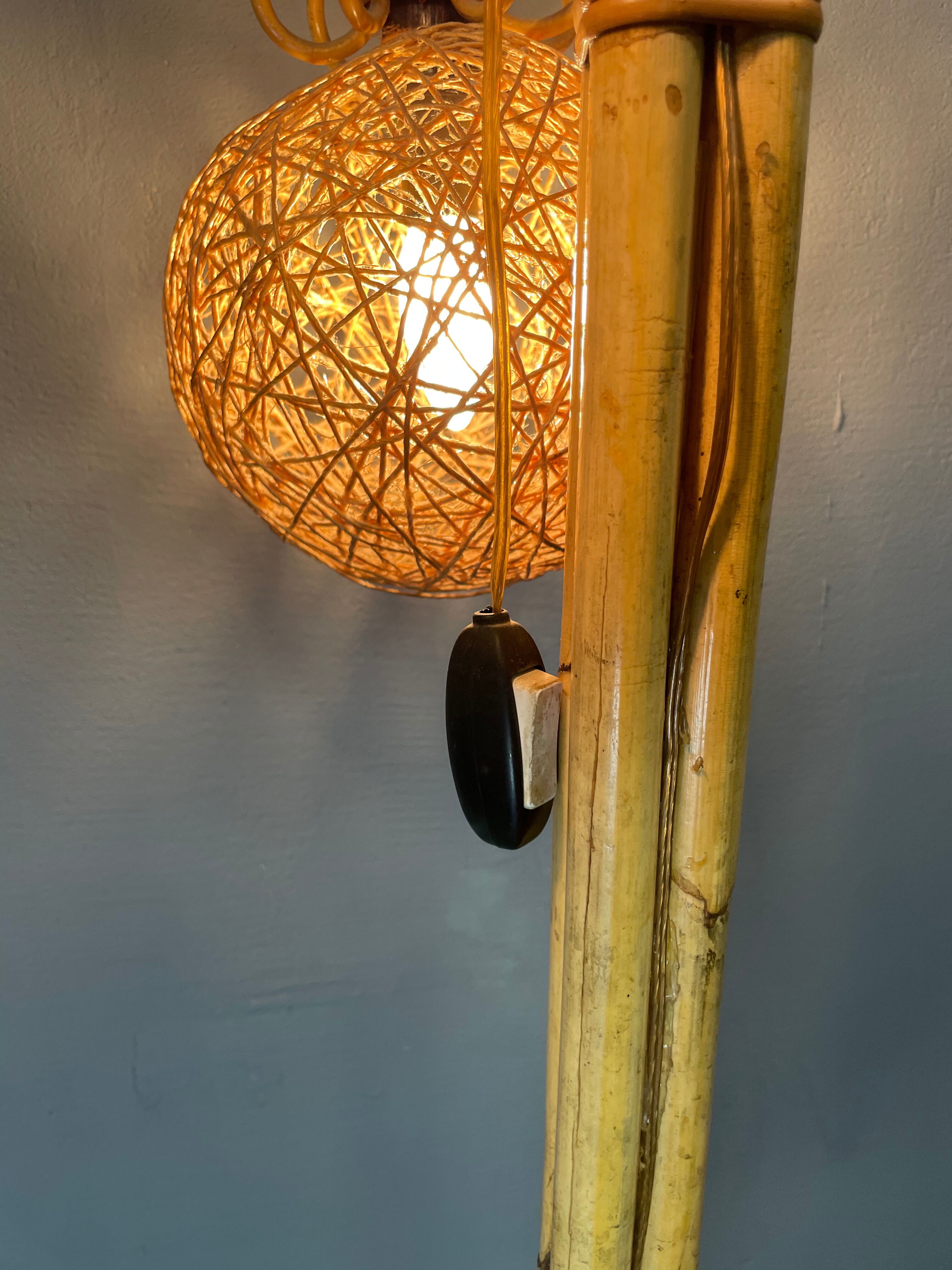Rattan floor lamp 3 fires 50s