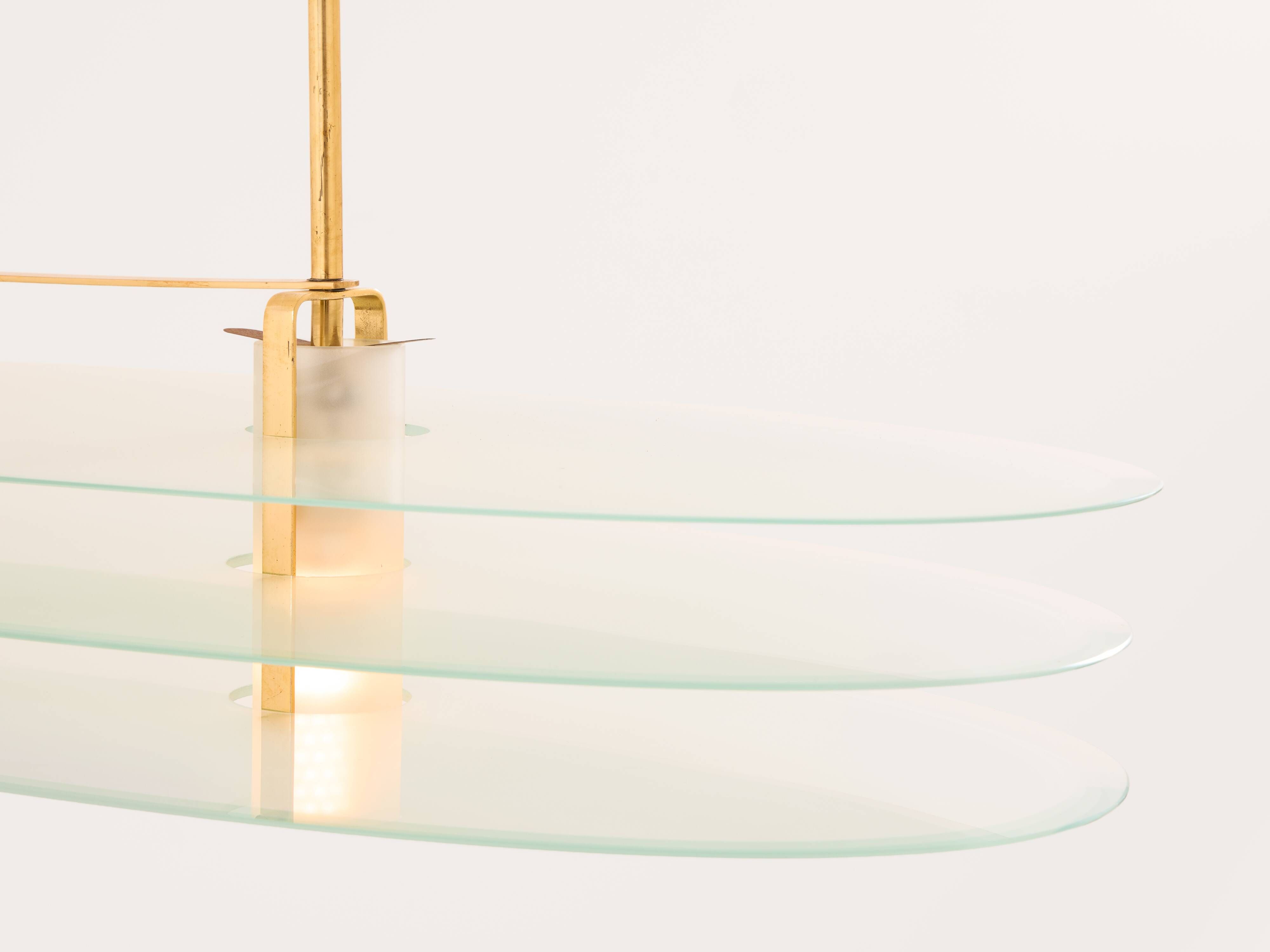 Ceiling light by Roberto Volonterio and Cesare Benedetti, brass and glass, 1980.