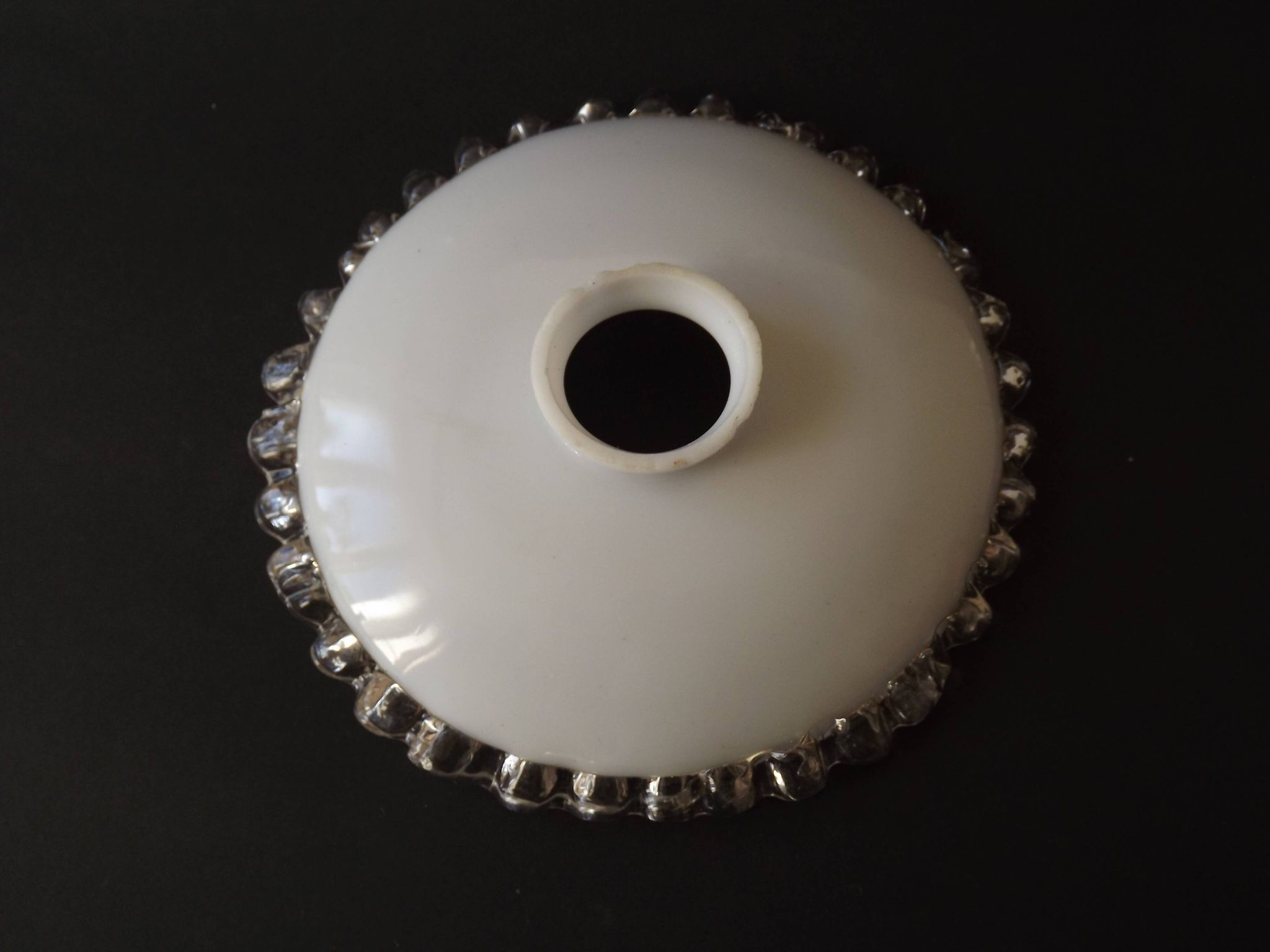 Vintage French Opaline Glass Pendant Light Shade - Frilled Clear Glass Edge