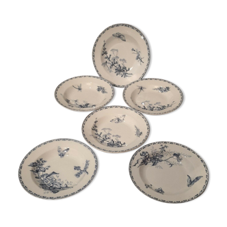 Series of 6 hollow plates in Sarreguemines earthenware model Carmen