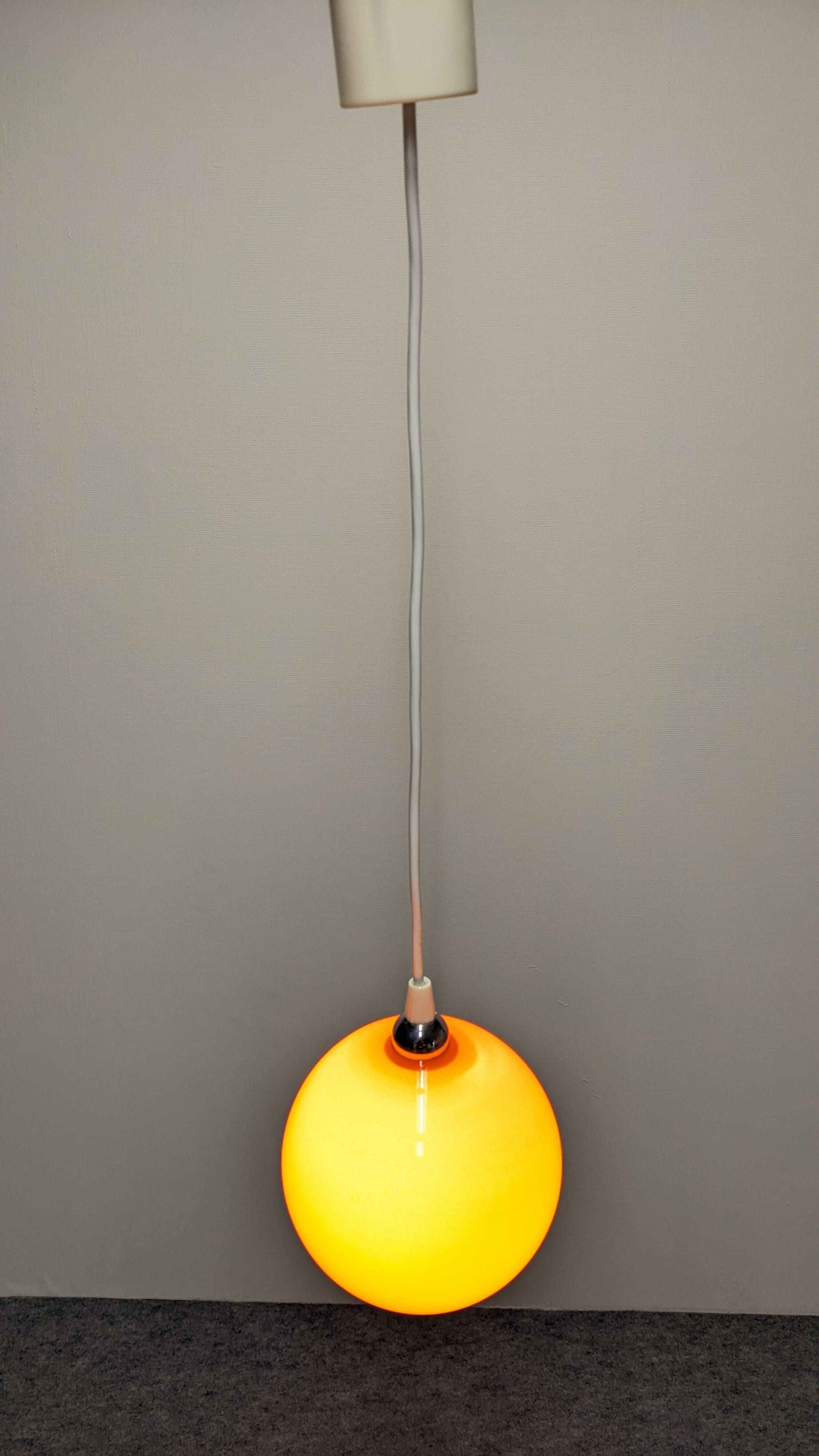 Orange opaline ball pendant light, 1960s-70s