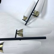 Mid-Century pair of double lights sconces in brass and opaline glass. Italy 1950s
