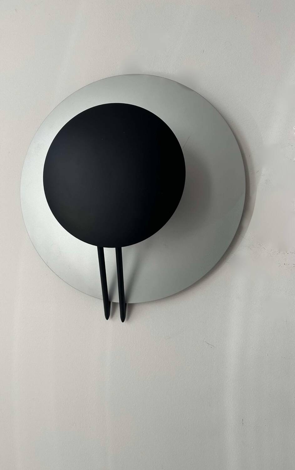 Vintage round wall lamp, gray and black metal, Italy 1970