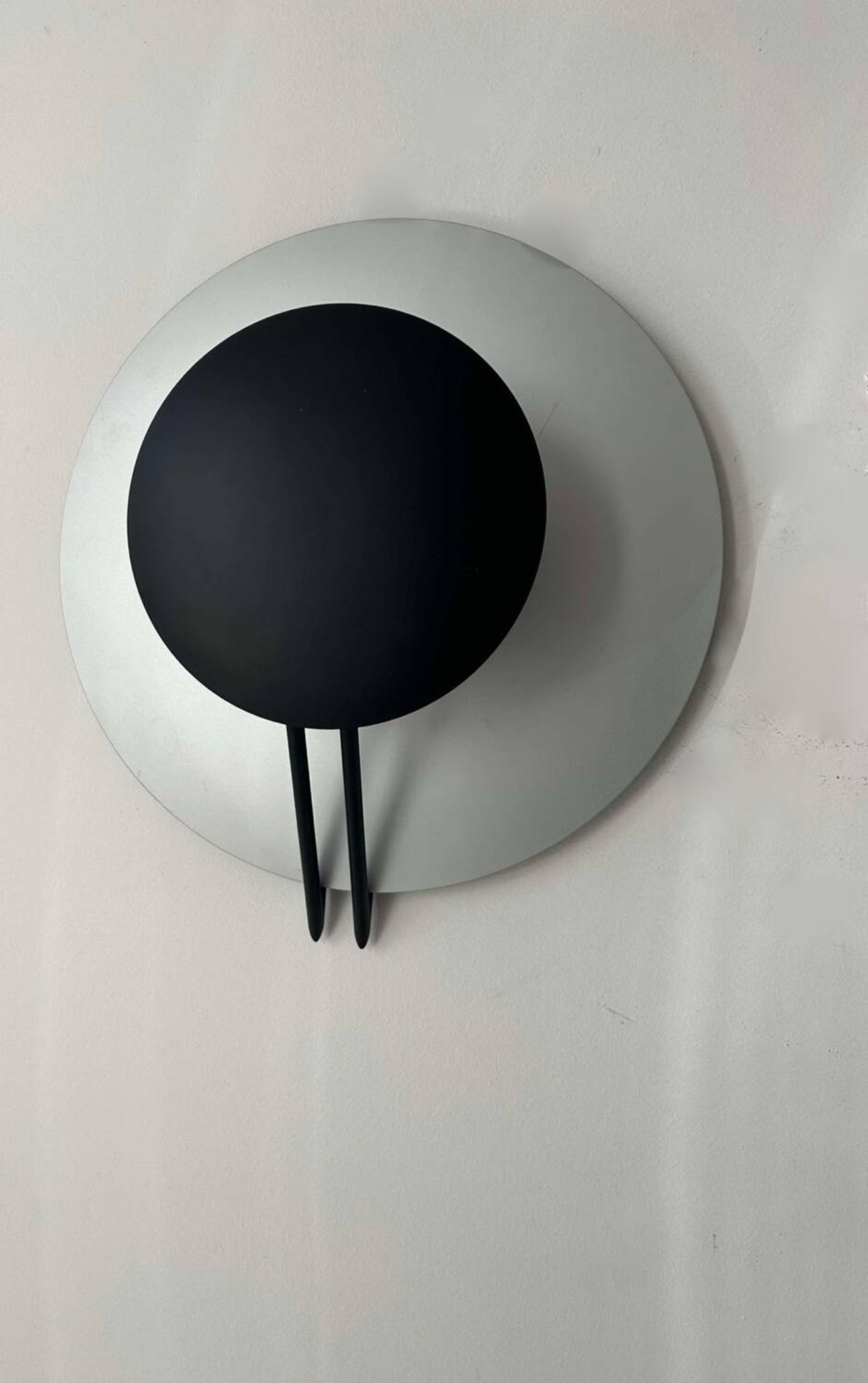 Vintage round wall light, grey and black metal, Italy 1970.