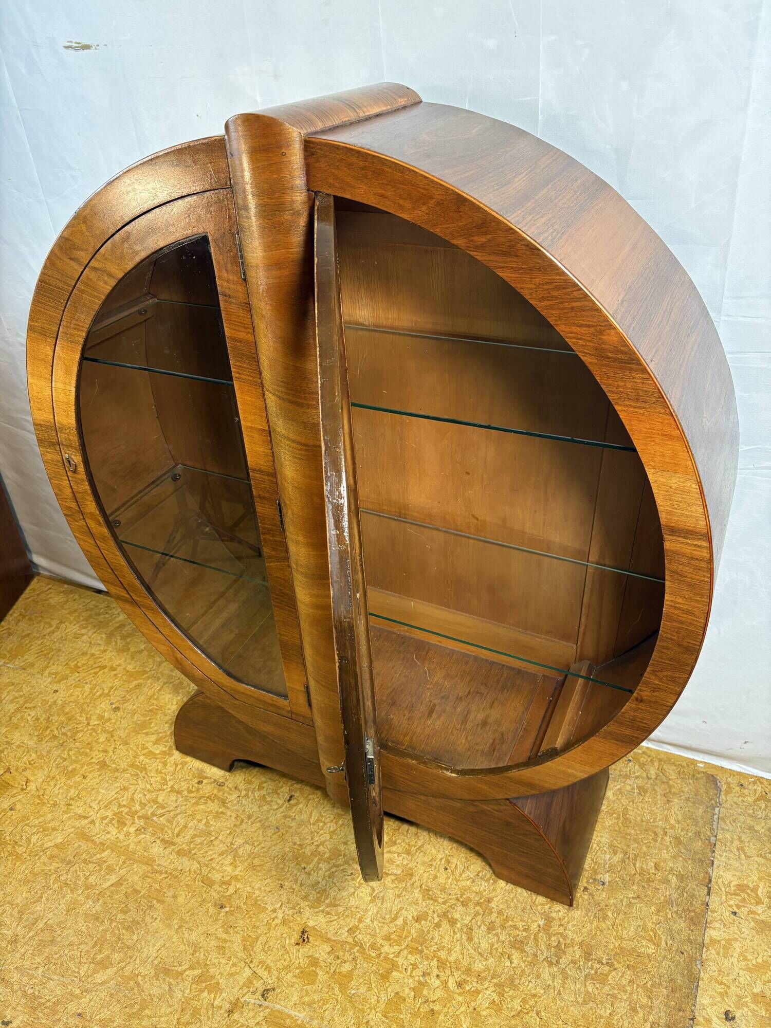 Vintage Art Deco Globe Round Display Cabinet Figured Walnut Circa 1930
