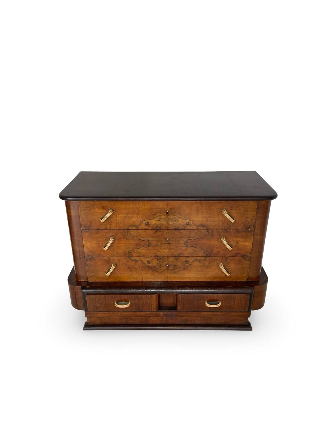 Commode italienne Art déco en ronce de noyer, années 1920