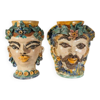 Caltagirone Sicilia "Moor's Head" ceramic (clay) planters vases