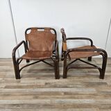 Poltrone Safari in bambù e cuoio di Tito Agnoli anni '60