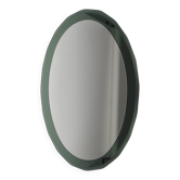 Cristal Arte Oval Green Grey Mid-Century Scalloped Wall Mirror, Italy, 1960