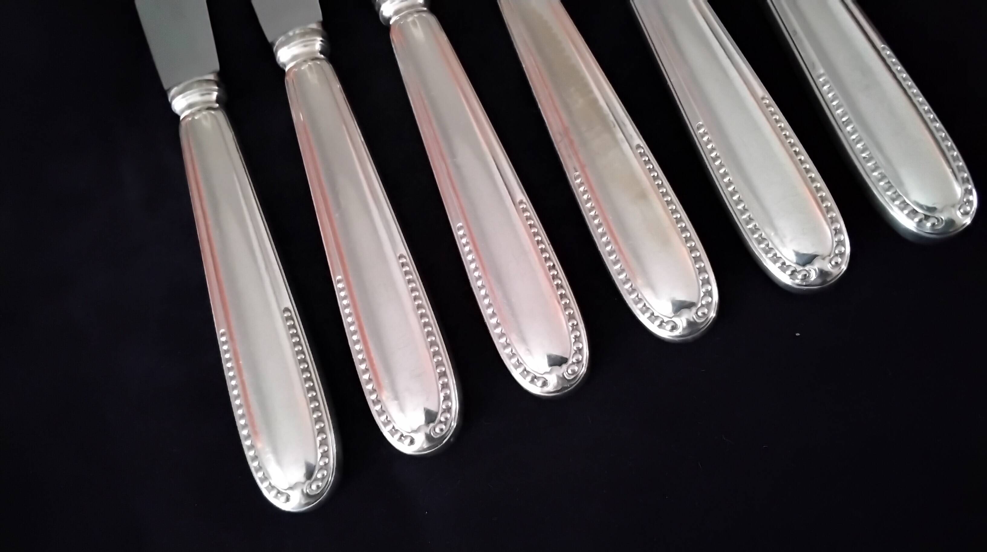 6 Silver-Plated Metal Table Knives Ravinet d'Enfert Beaded Model