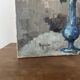 Antique oil painting on canvas, "The Rose in a Blue Vase," mid-20th century, signed
