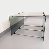 Vintage coffee table in smoked glass, black metal and cast aluminum