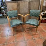 Pair of bridge armchairs in decorated skai