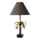 Hollywood Regency brass palm tree table lamp with black shade, France, 1970