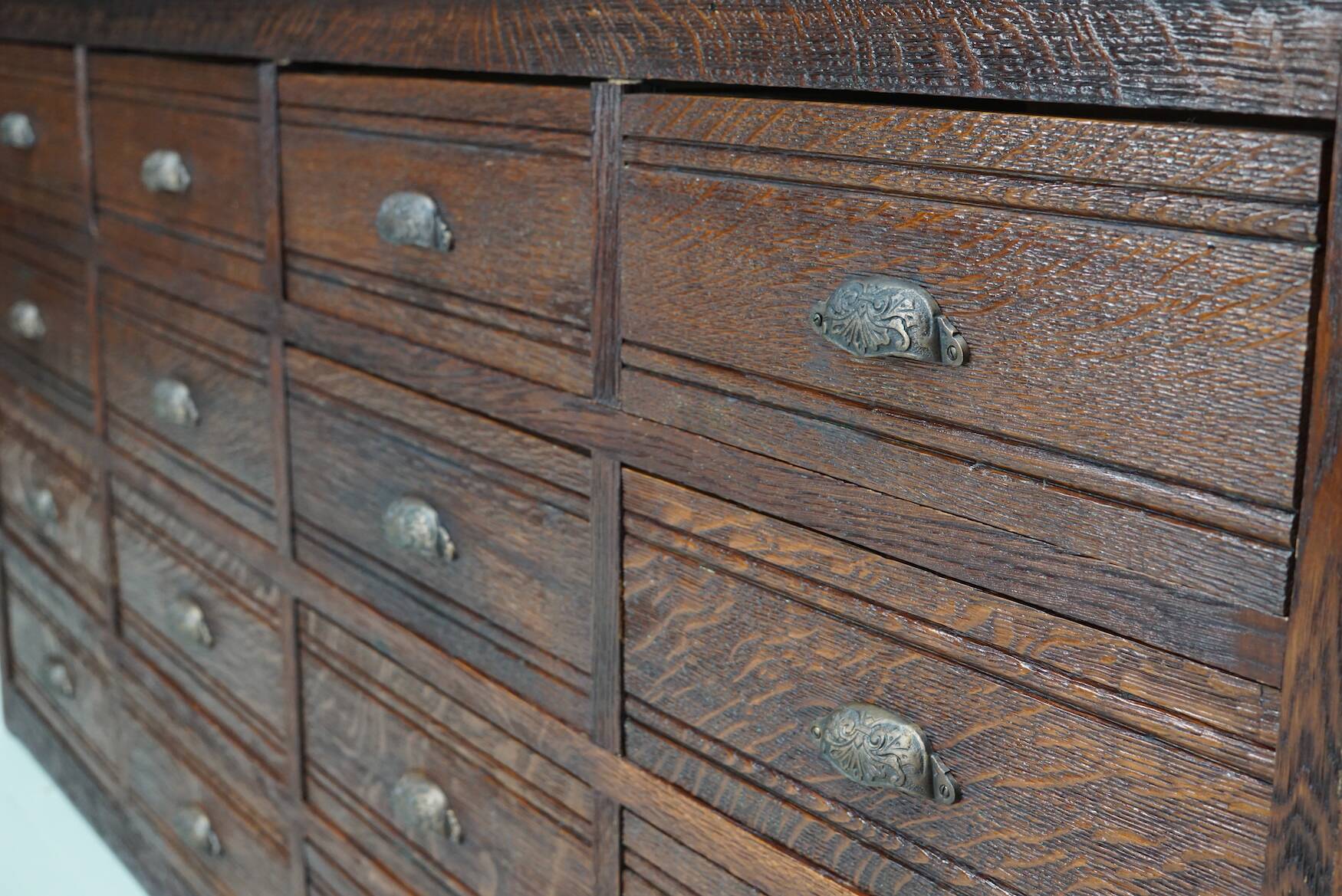 French Restored Oak Hardware Store Apothecary Cabinet, 1920/1930s