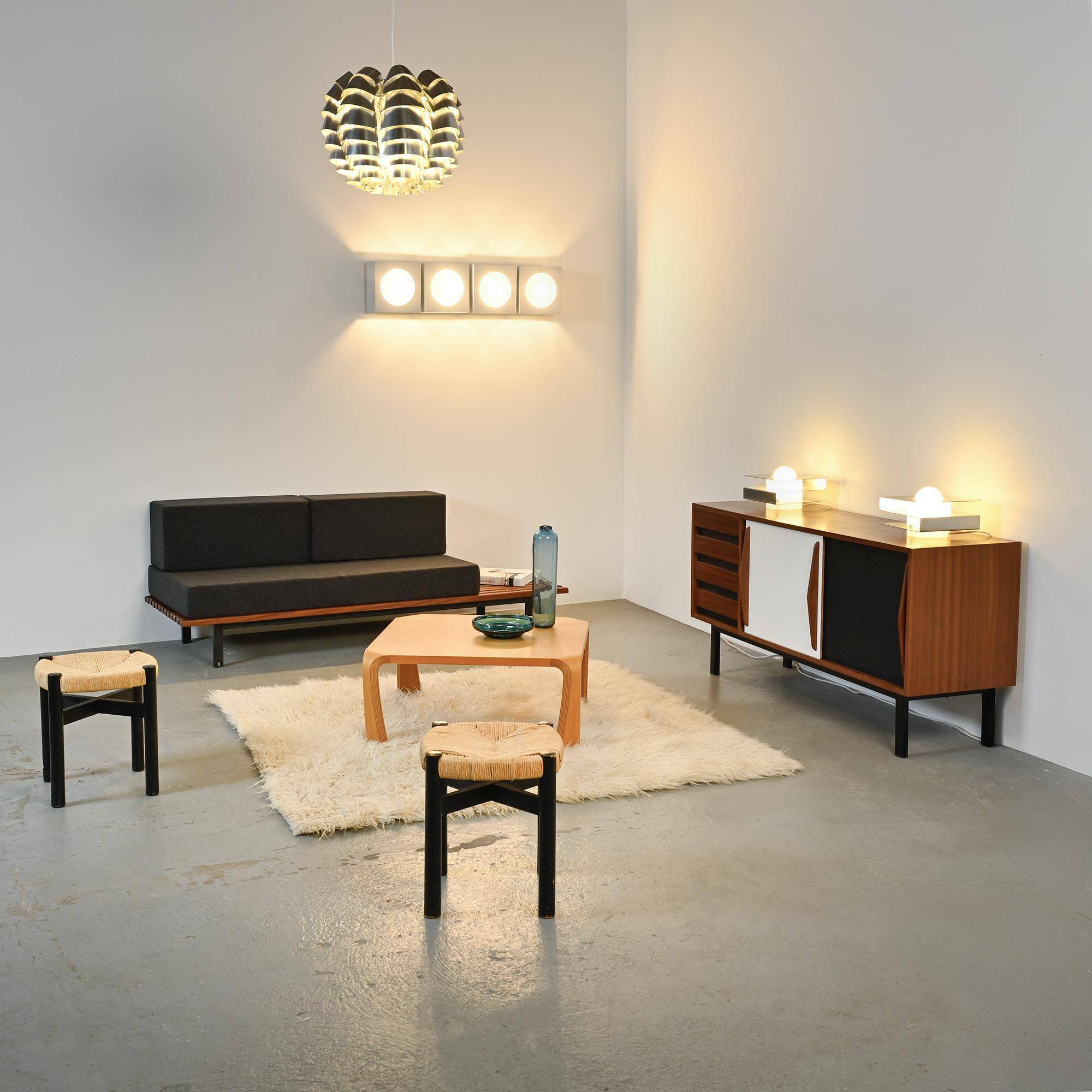Cansado bench in mahogany by Charlotte Perriand, Mauritania, 1962