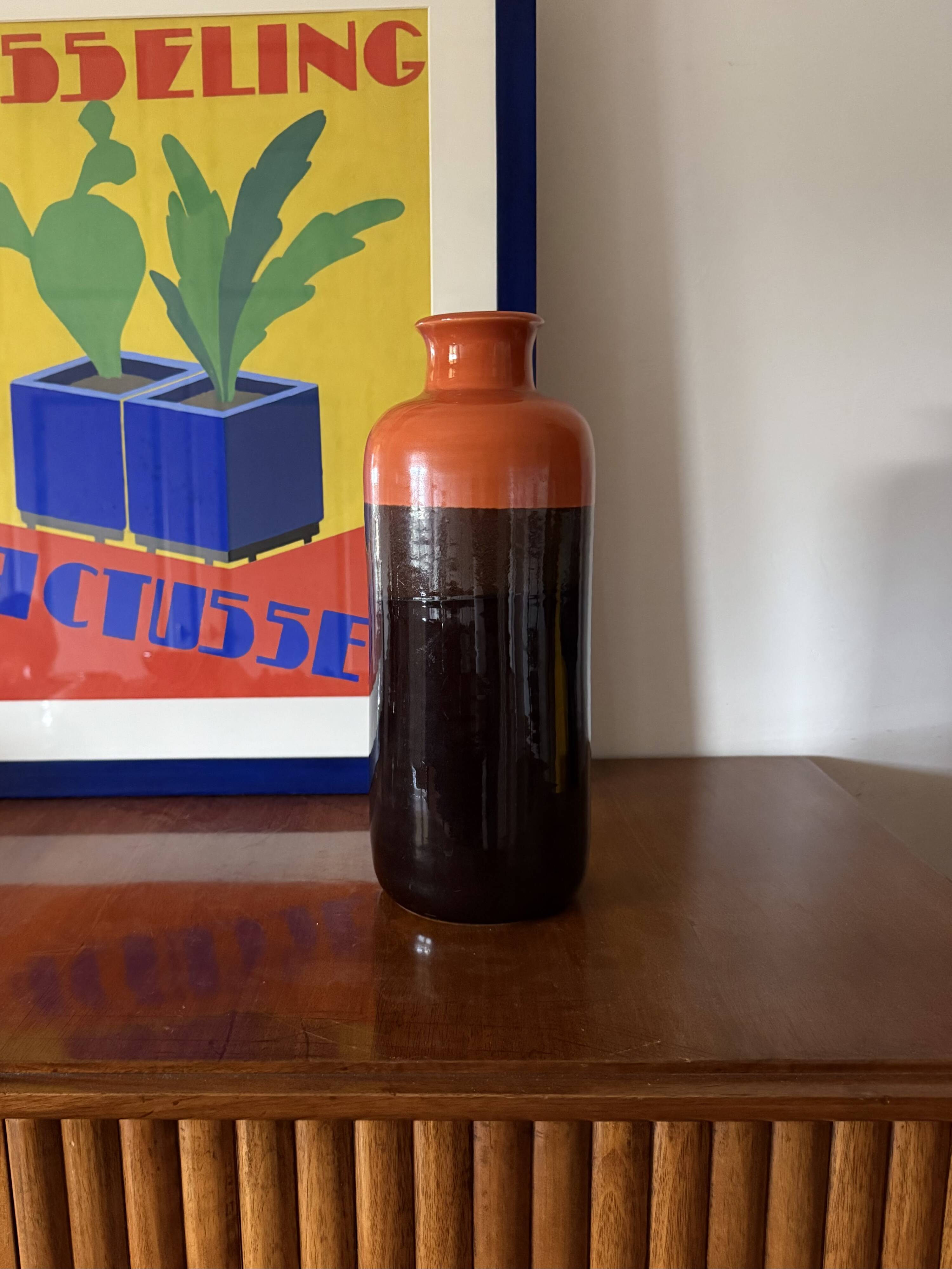 Mid-century orange & brown ceramic vase, Aldo Londi Bitossi Italy 1970s