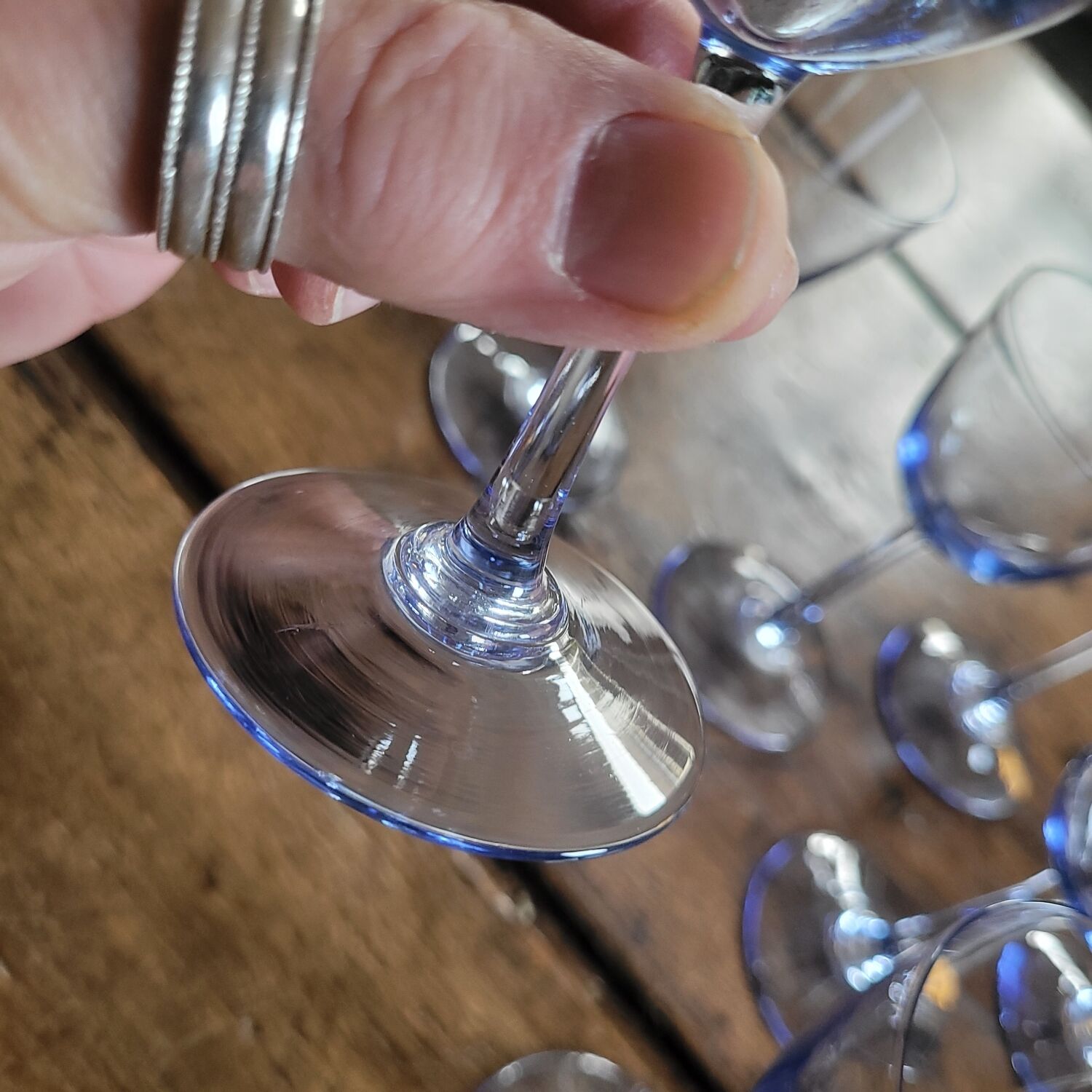 8 blue-tinted glass goblets – 1960s