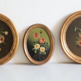 Set of 3 paintings bouquet of flowers