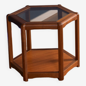 Retro teak 1960s hexagonal danish mid century teak & glass coffee table