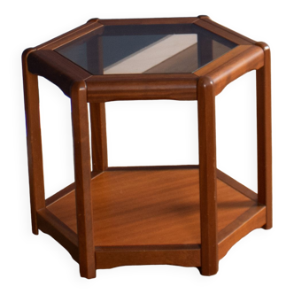 Retro teak 1960s hexagonal danish mid century teak & glass coffee table