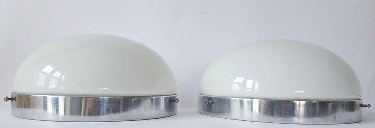 Set of Two Rare Chrome Bauhaus Flush Mount, Ceiling or Wall Lamps, 1930s