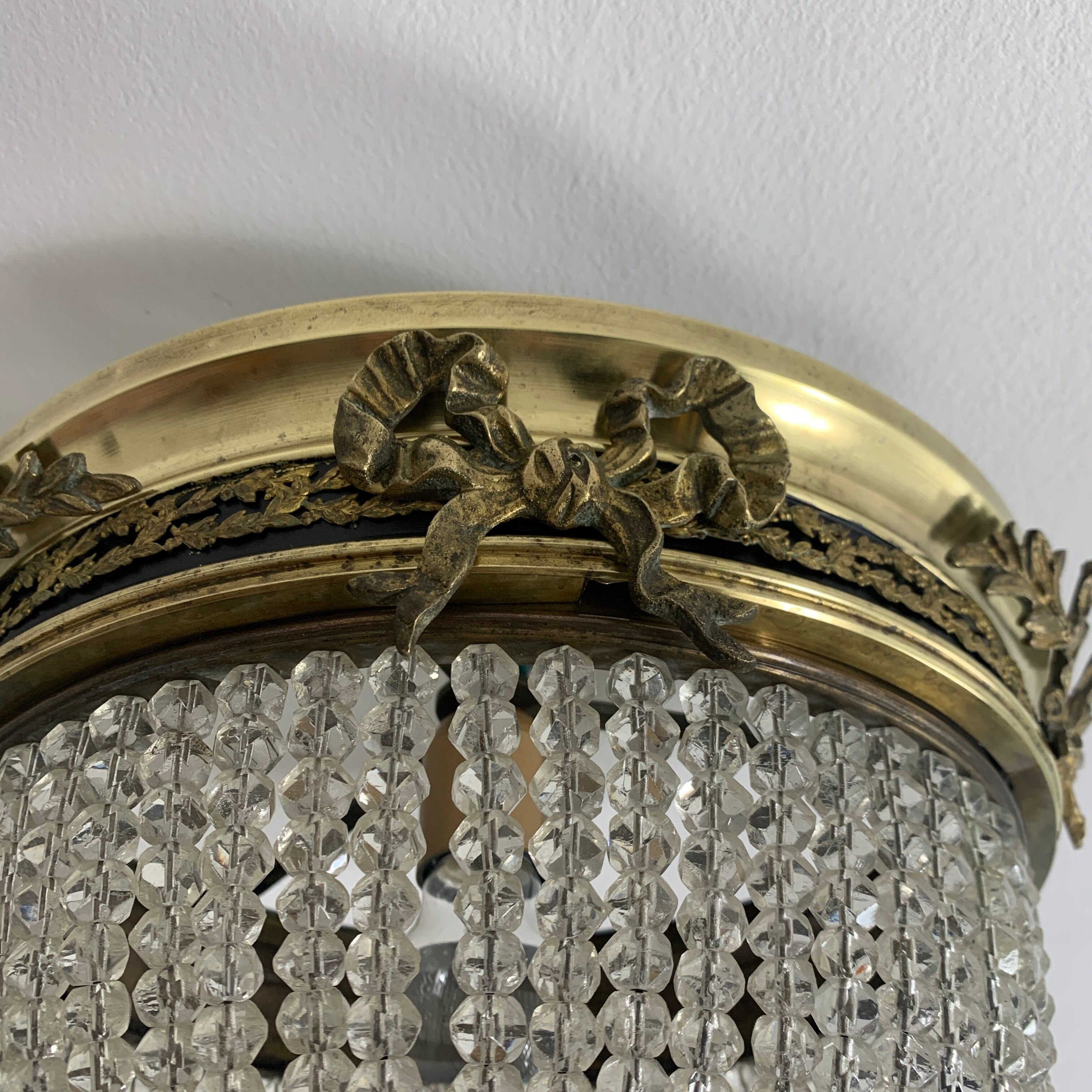 Ceiling light basket old 19th brass and faceted glass beads