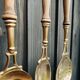 Brass holder with 3 brass & wood utensils