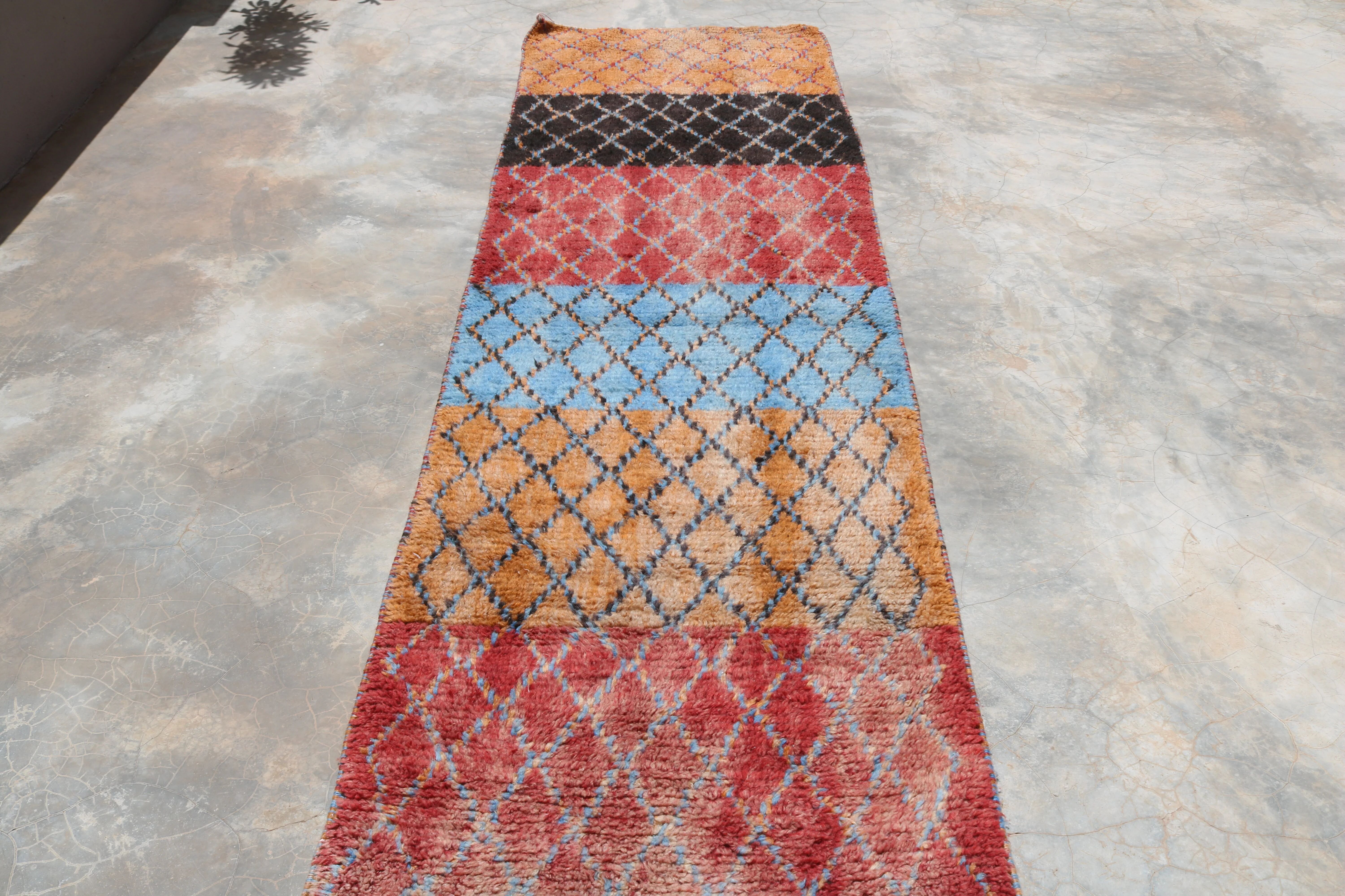 Handwoven coloured wool rug, 295 x 85 cm - R364