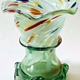 Vase en verre de Murano col en corolle en verre multicolore pied travaillé