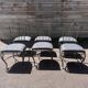 6 wrought iron chairs with fabric seats