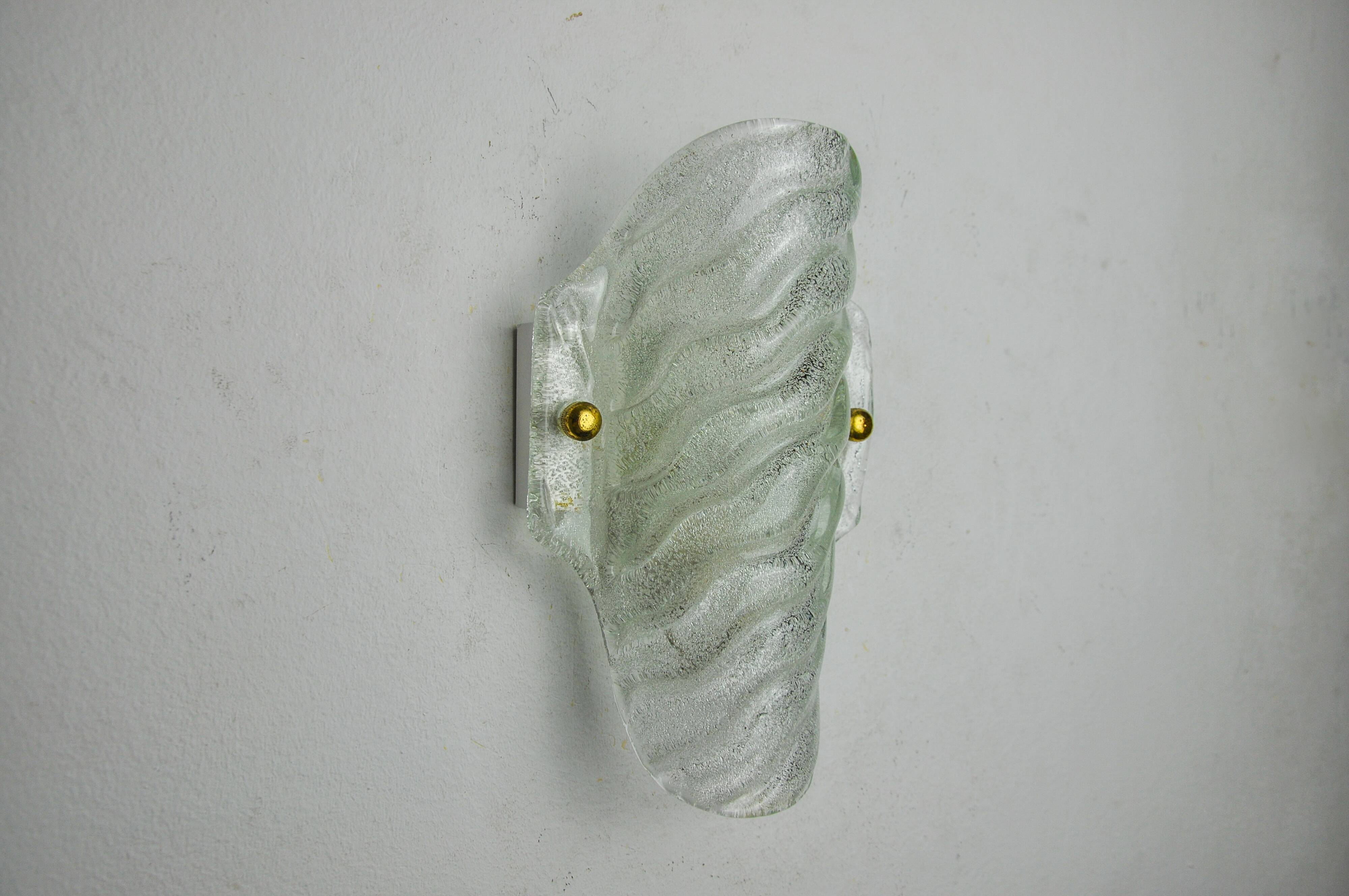 Frosted wall lamp, murano glass, italy, 1970