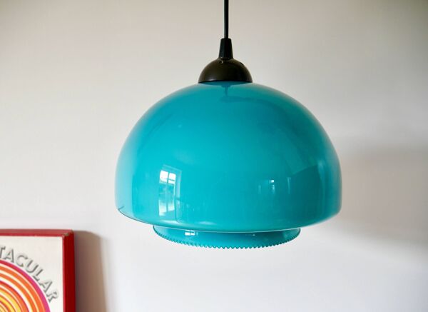 Suspension en opaline bleue mushroom design années 60-70