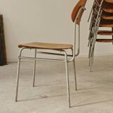Set of 8 metal and wood school chairs  
Former Czechoslovakia 1960