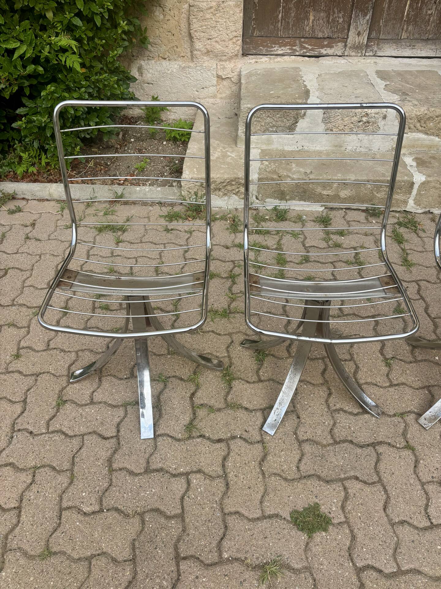 Set of 4 vintage swivel chairs in chrome metal – 1970s Ensem