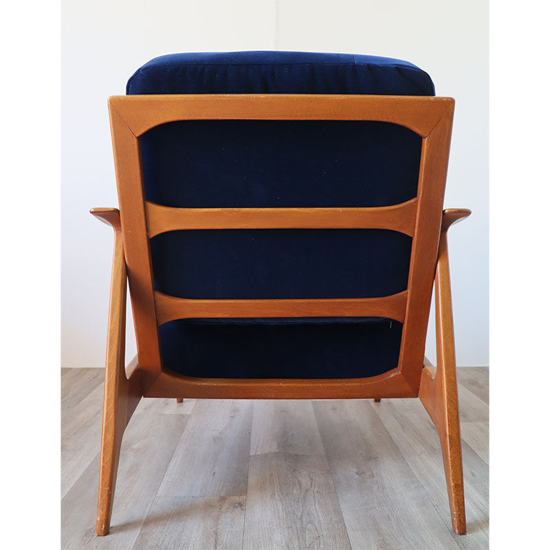 Scandinavian armchair in wood and velvet circa 1960