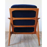Scandinavian armchair in wood and velvet circa 1960