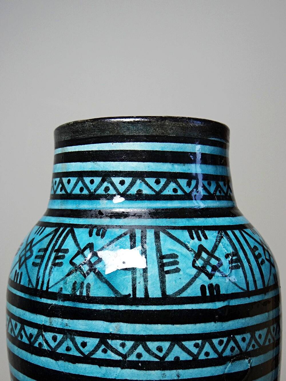 Small Safi vase, Moroccan vintage turquoise handcrafted pottery